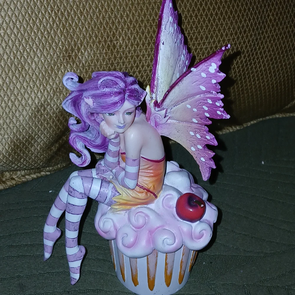 Amy Brown Fairy PACIFIC GIFTWARE Cherry Cupcake  Pink Hanging Tree Ornament EUC